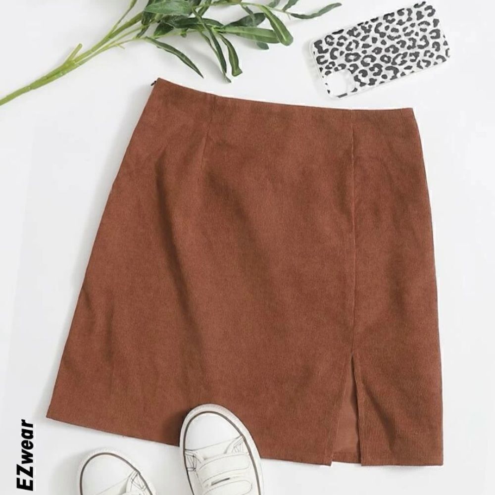 Split Hem Corduroy Mini Skirt
